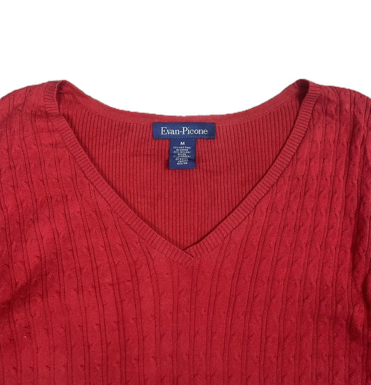 Evan Picone Red Knit V-neck Long Sleeve Sweater M