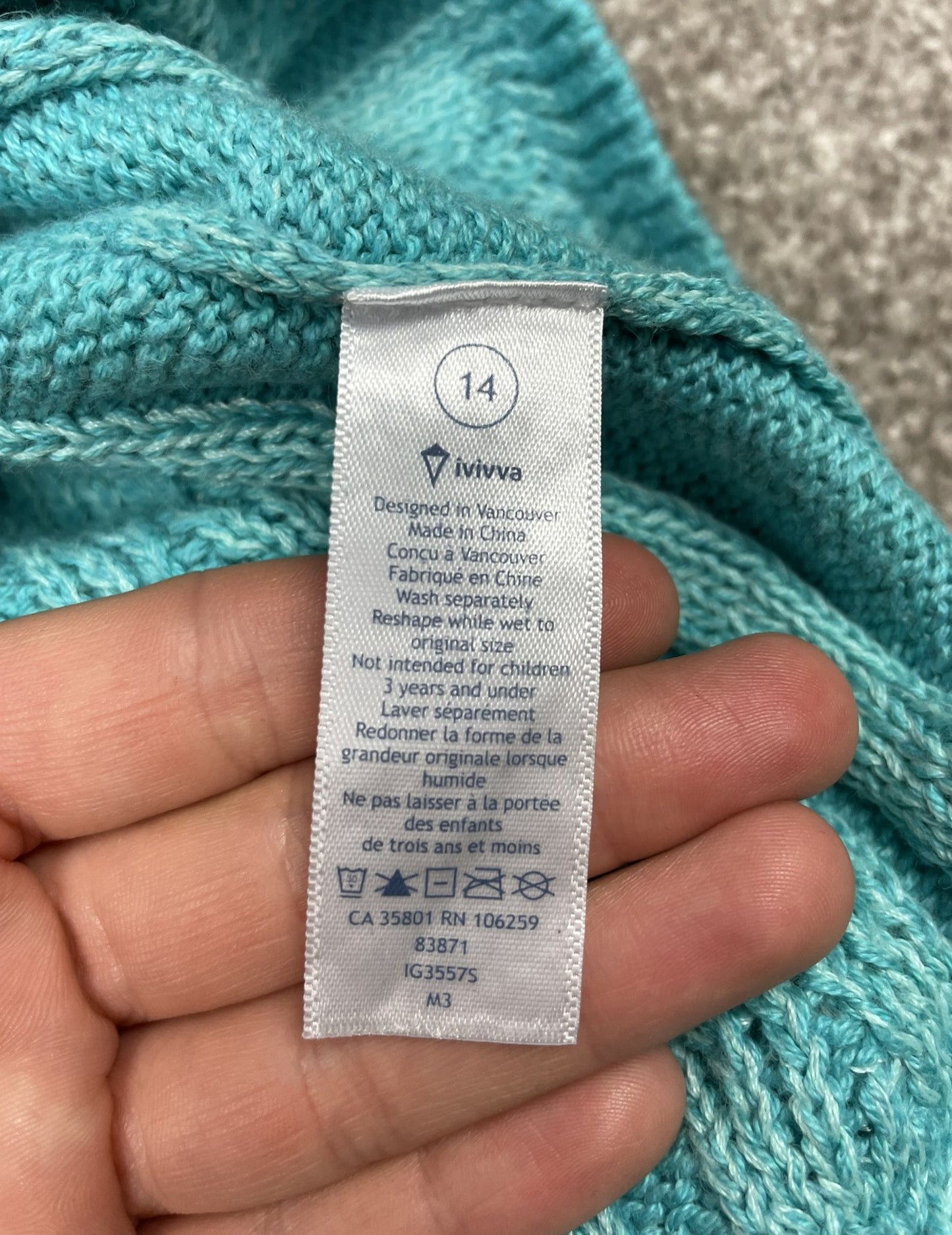 Vintage Aqua Ivivva Cowl-neck Cable Knit Sweater