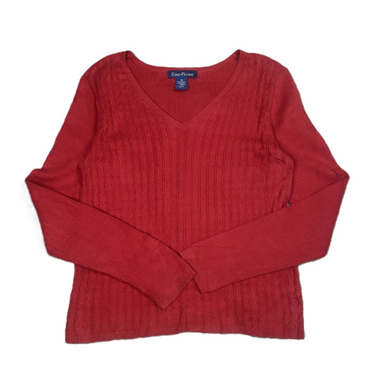 Evan Picone Red Knit V-neck Long Sleeve Sweater M