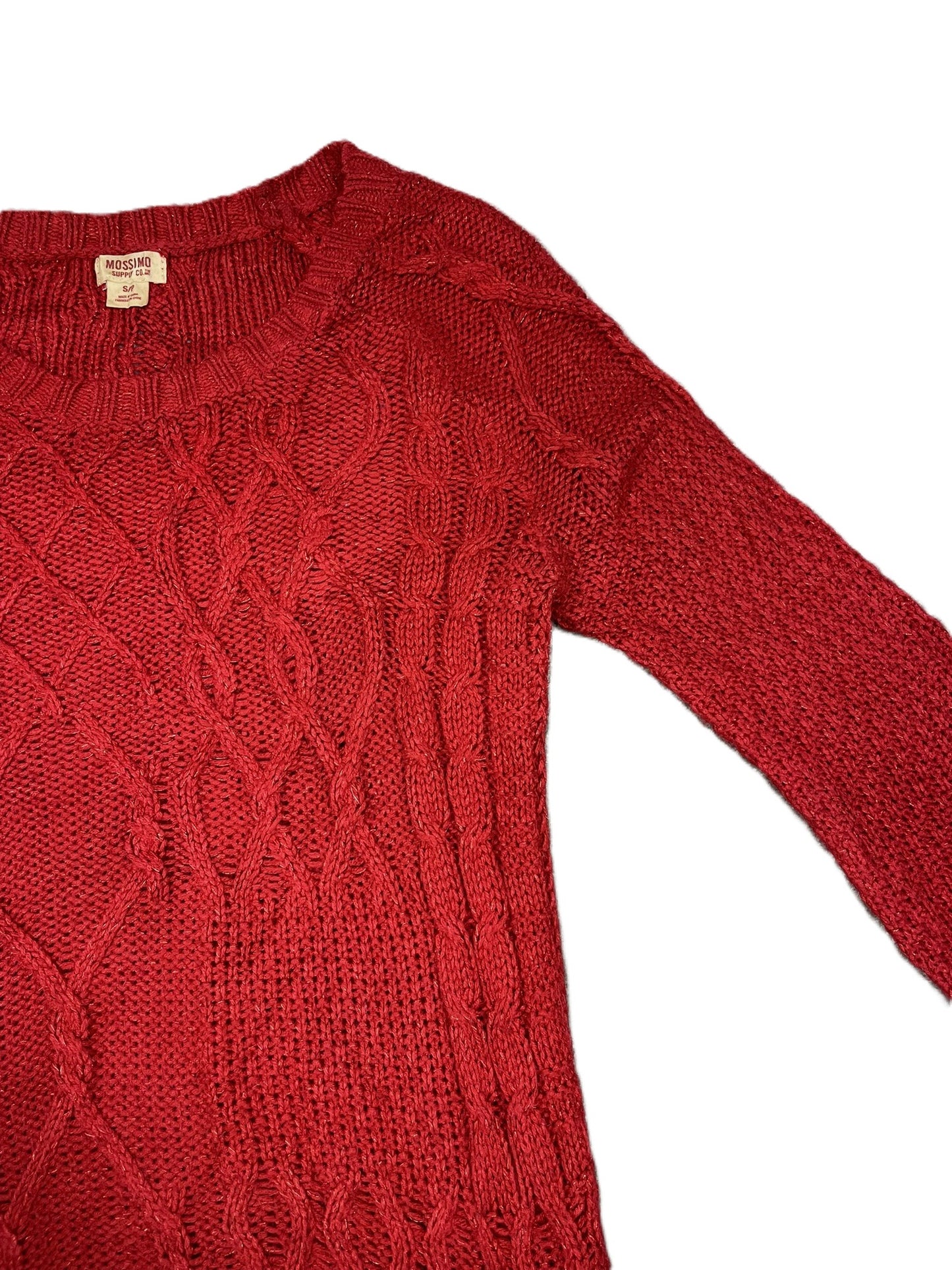 Classic Red Patterned Red Cable Knit Sweater S/P