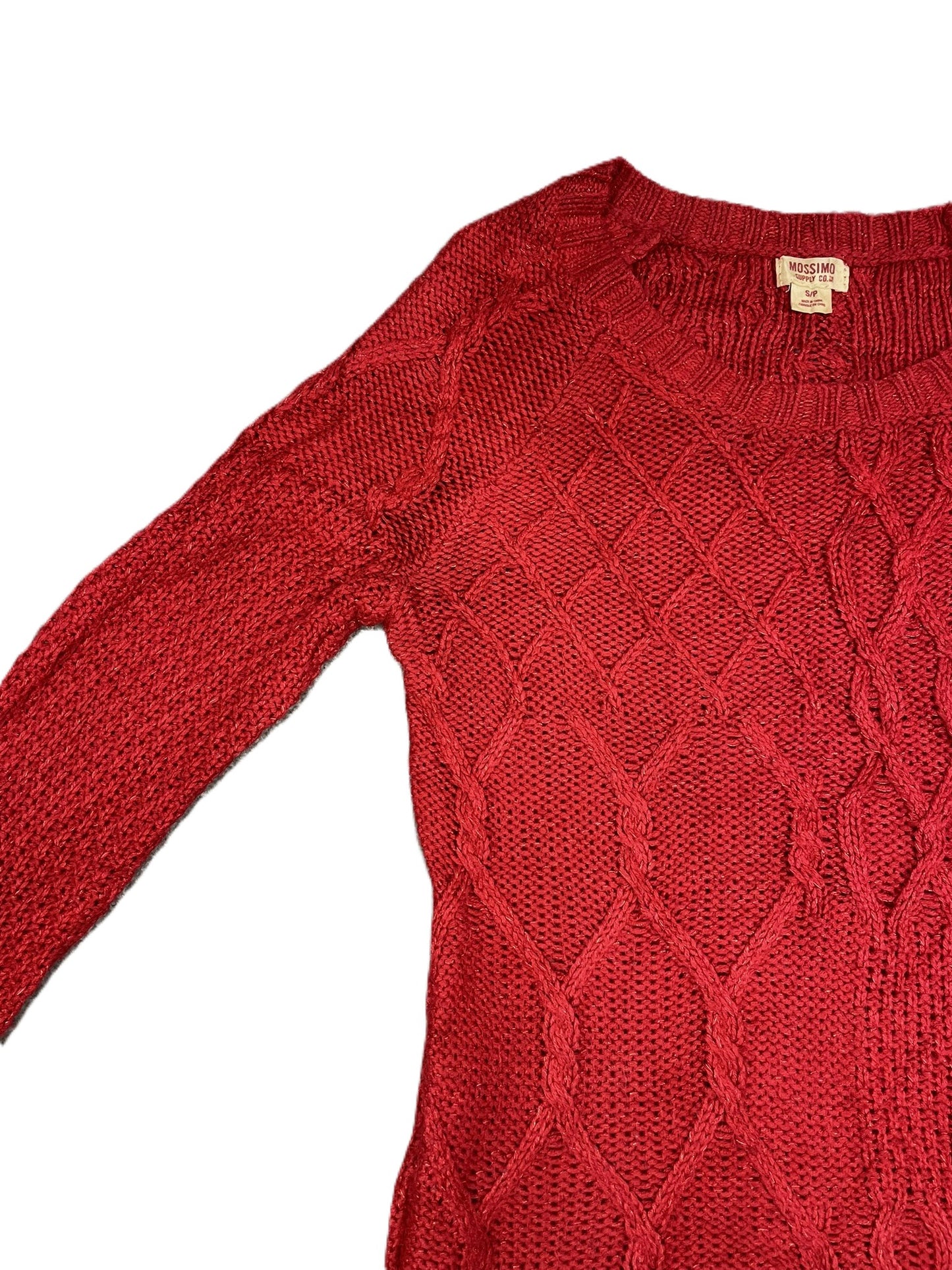 Classic Red Patterned Red Cable Knit Sweater S/P
