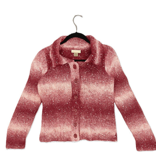 Christopher and Banks Knitted Burgundy and White Wash Cardigan L